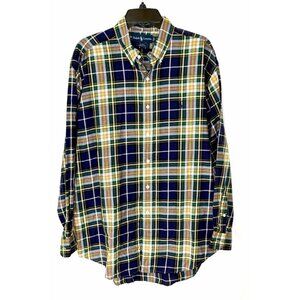 Ralph Lauren Large Blue Yellow Green Plaid Blake 100% Cotton Long Sleeve Shirt